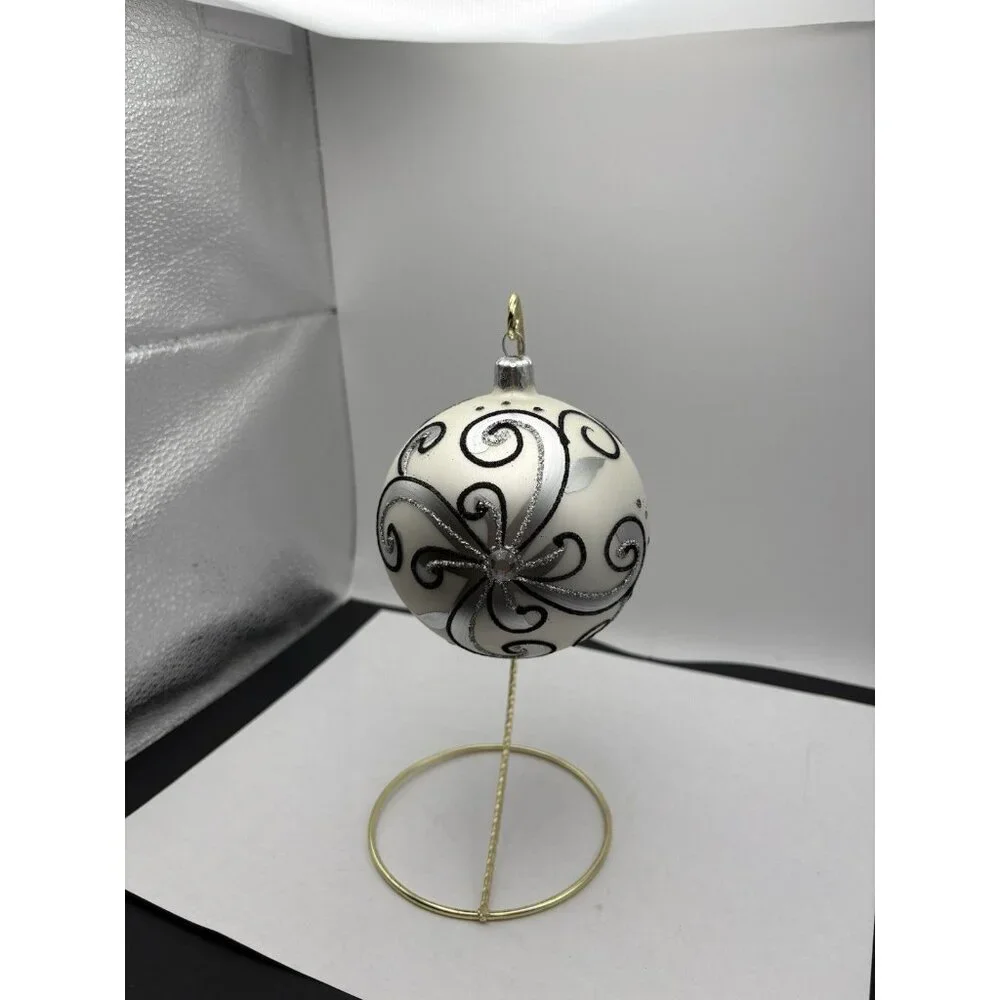 Vitbis Handmade Glass Ornament 10 CM Made in Poland White Black - Picture 7 of 10